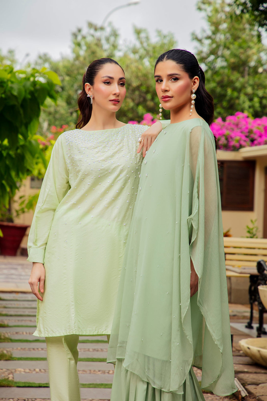 2-Piece Stitched Traditional Mint Green Hand-Embroidered Sheep