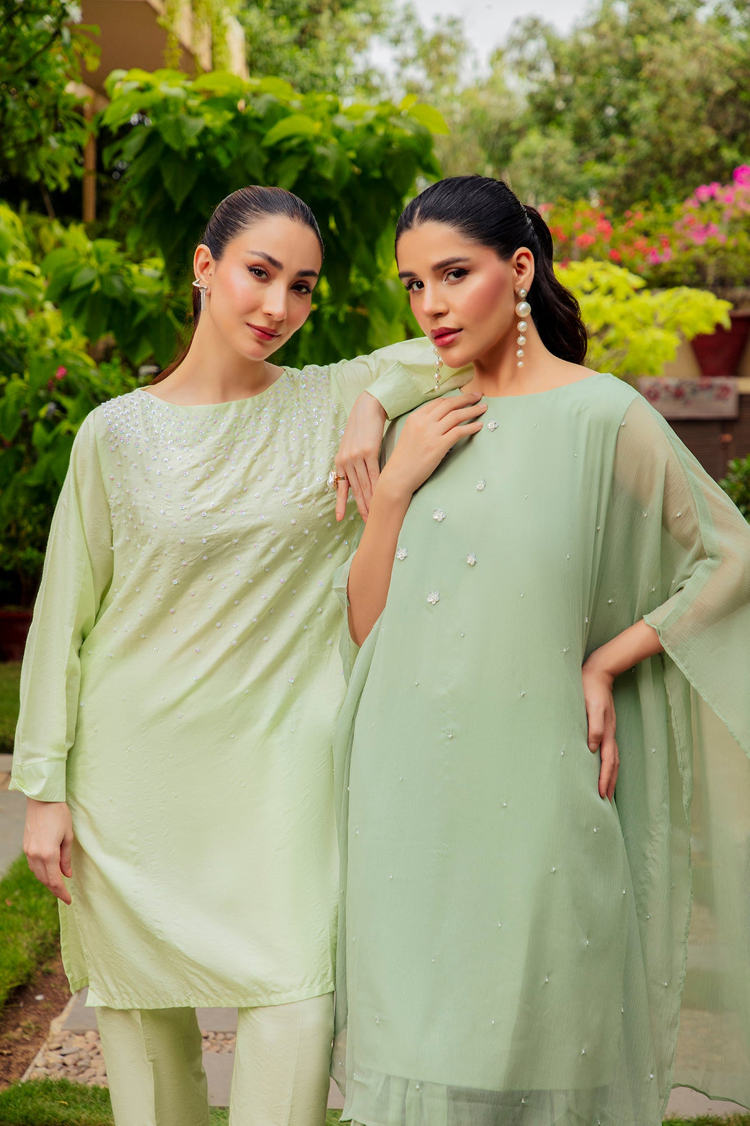 2-Piece Stitched Traditional Mint Green Hand-Embroidered Sheep