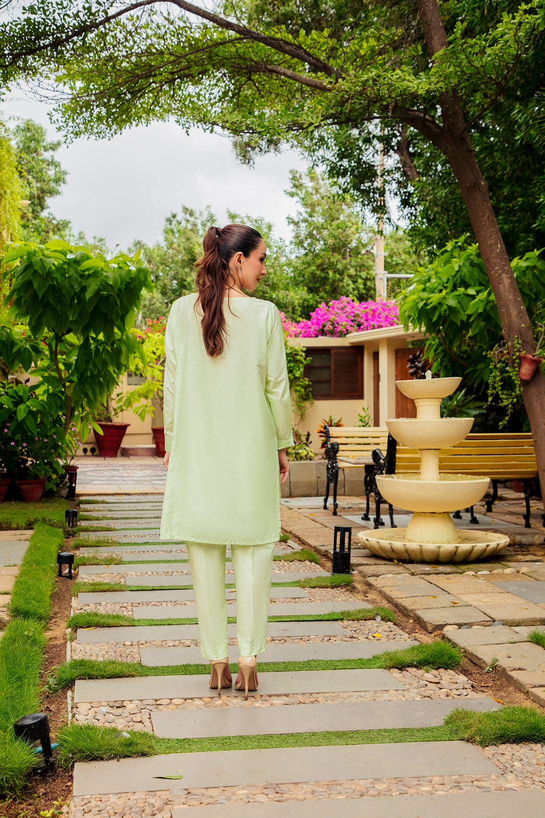 2-Piece Stitched Traditional Mint Green Hand-Embroidered Sheep