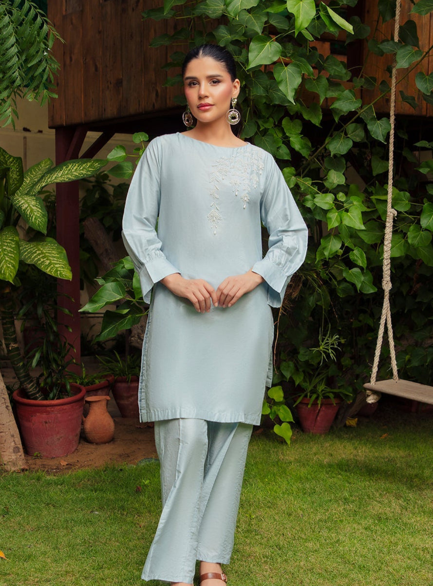 2-Piece Stitched Traditional Grey Hand-Embroidered Sheep