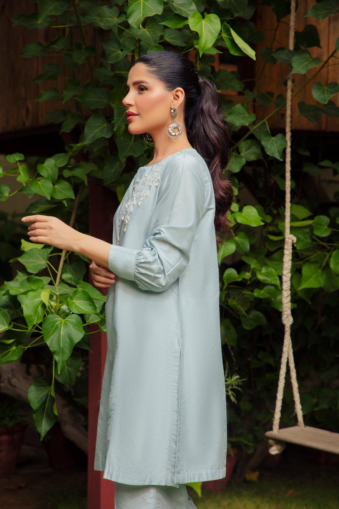 2-Piece Stitched Traditional Grey Hand-Embroidered Sheep