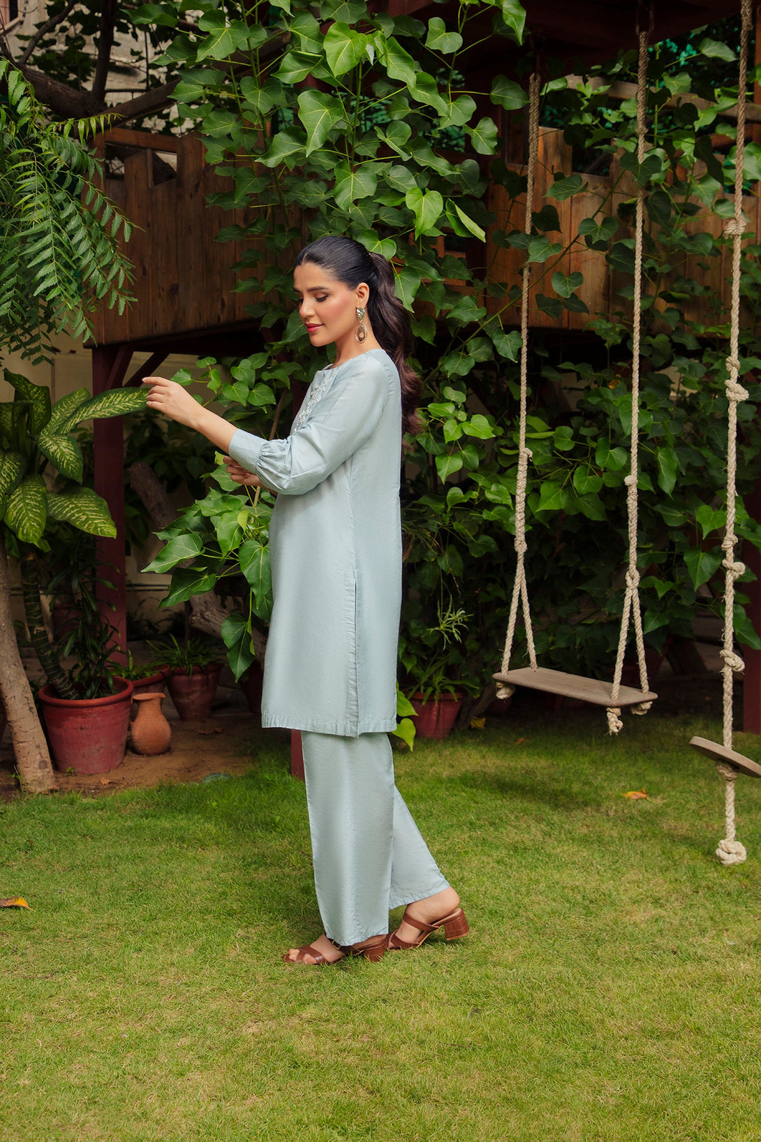 2-Piece Stitched Traditional Grey Hand-Embroidered Sheep