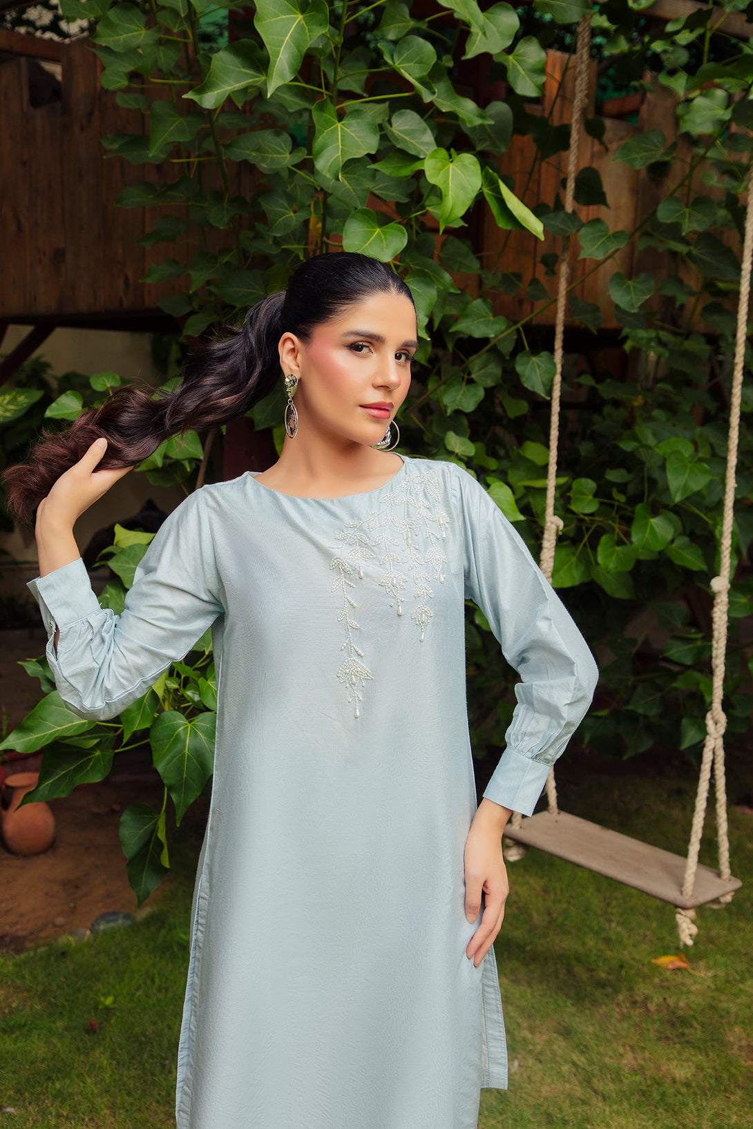 2-Piece Stitched Traditional Grey Hand-Embroidered Sheep