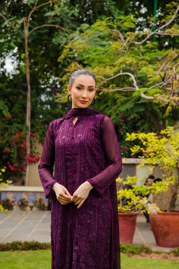 3-Piece Stitched Timeless Purple Embroidered Sheep