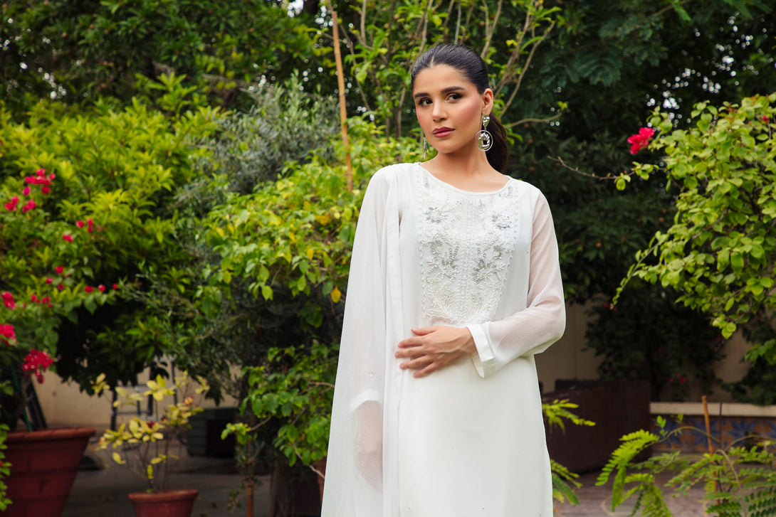 3-Piece Stitched Timeless White Embroidered Sheep