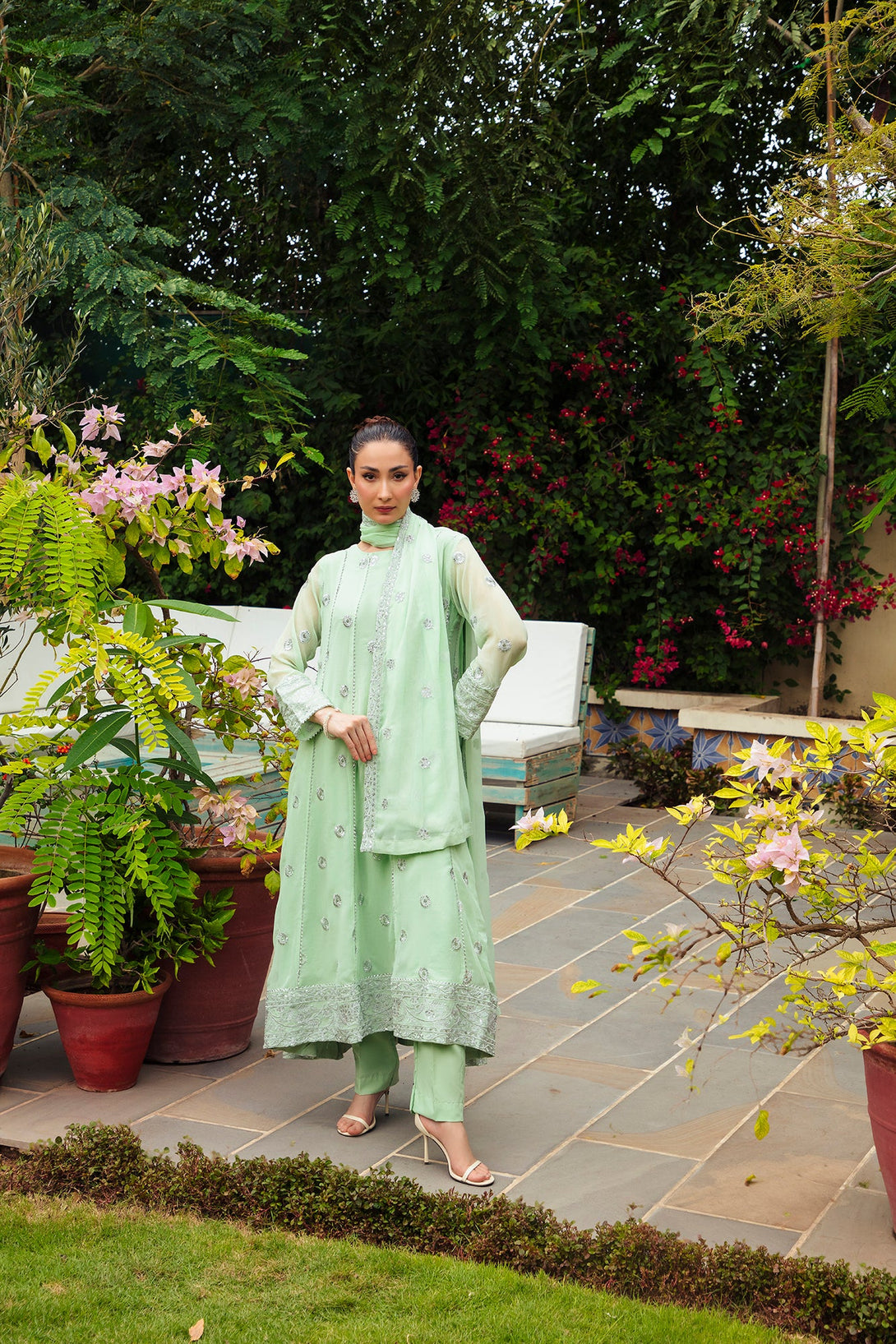 3-Piece Stitched Timeless Mint Green Embroidered Sheep
