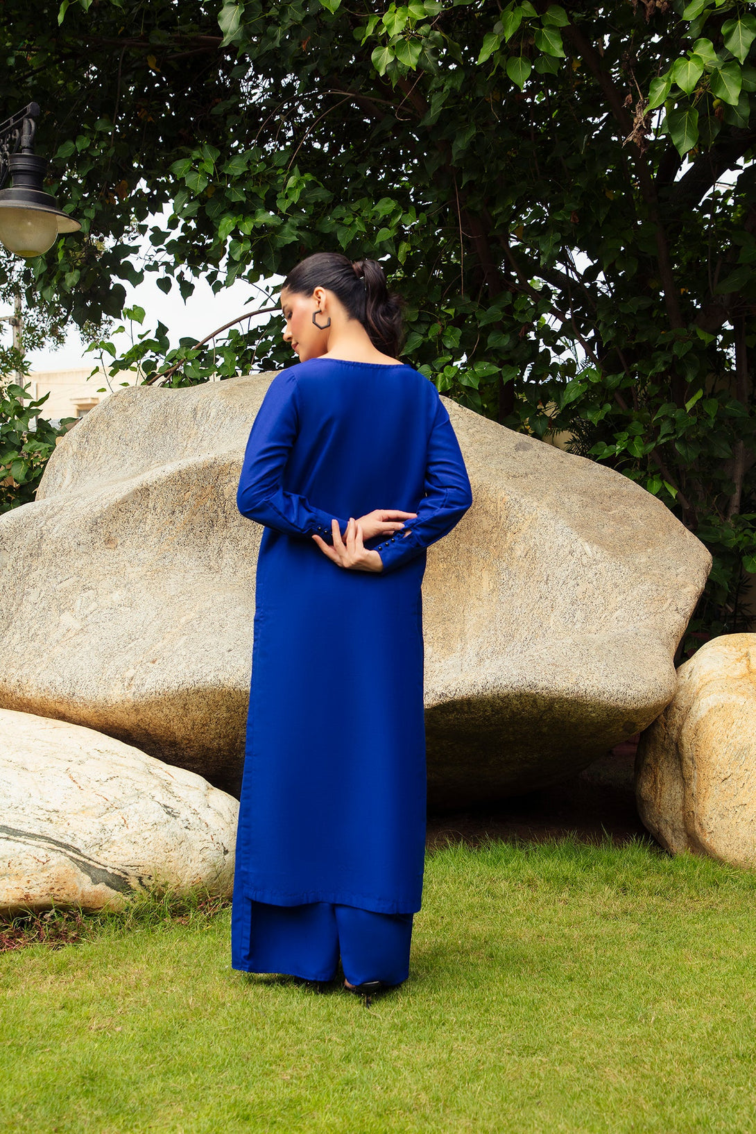 2-Piece Stitched Traditional Navy Blue Hand-Embroidered Sheep