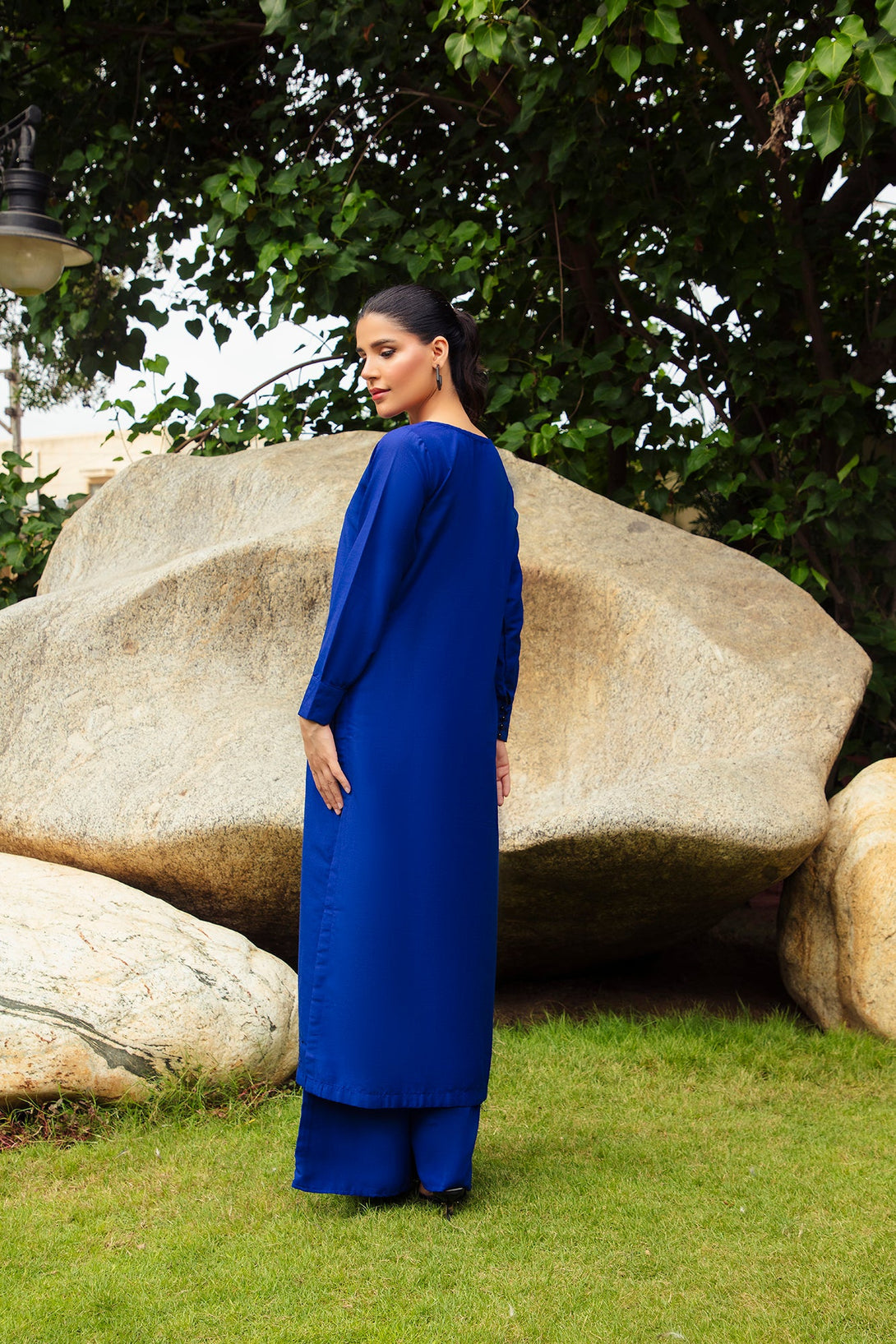2-Piece Stitched Traditional Navy Blue Hand-Embroidered Sheep
