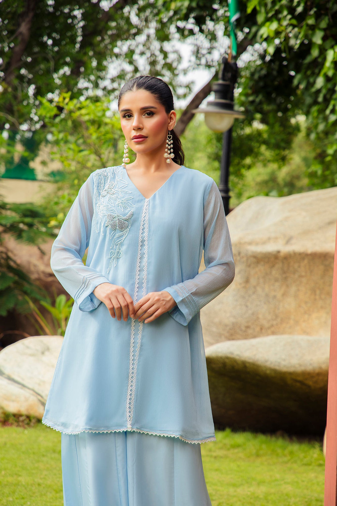 2-Piece Stitched Timeless Chambray Embroidered Sheep