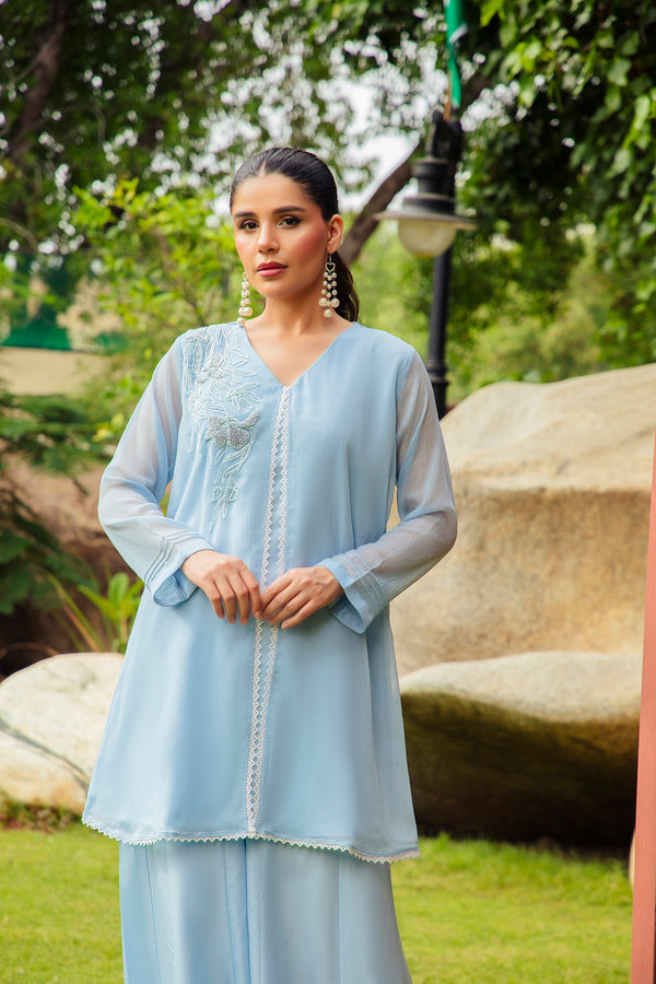 2-Piece Stitched Timeless Chambray Embroidered Sheep