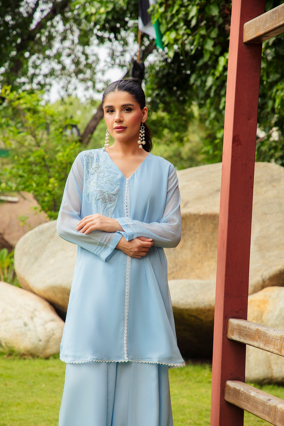 2-Piece Stitched Timeless Chambray Embroidered Sheep