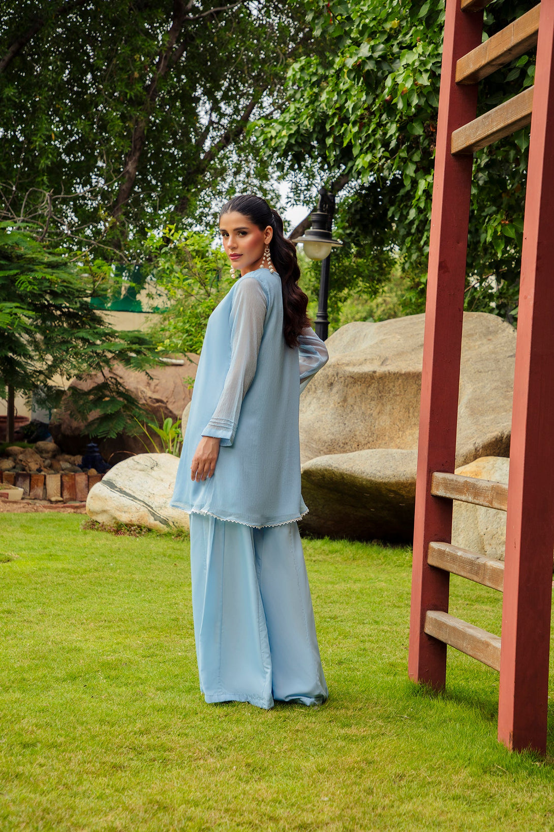 2-Piece Stitched Timeless Chambray Embroidered Sheep