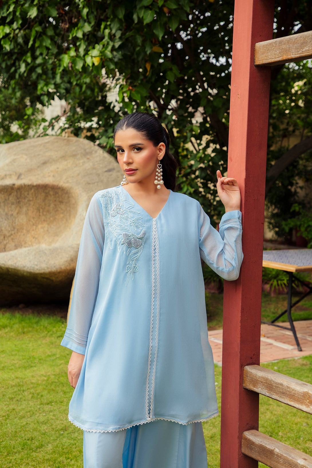 2-Piece Stitched Timeless Chambray Embroidered Sheep