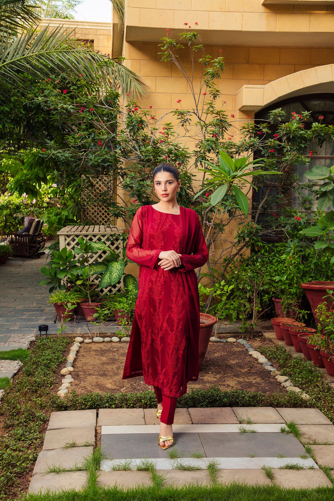 3-Piece Stitched Timeless Maroon Embroidered Sheep