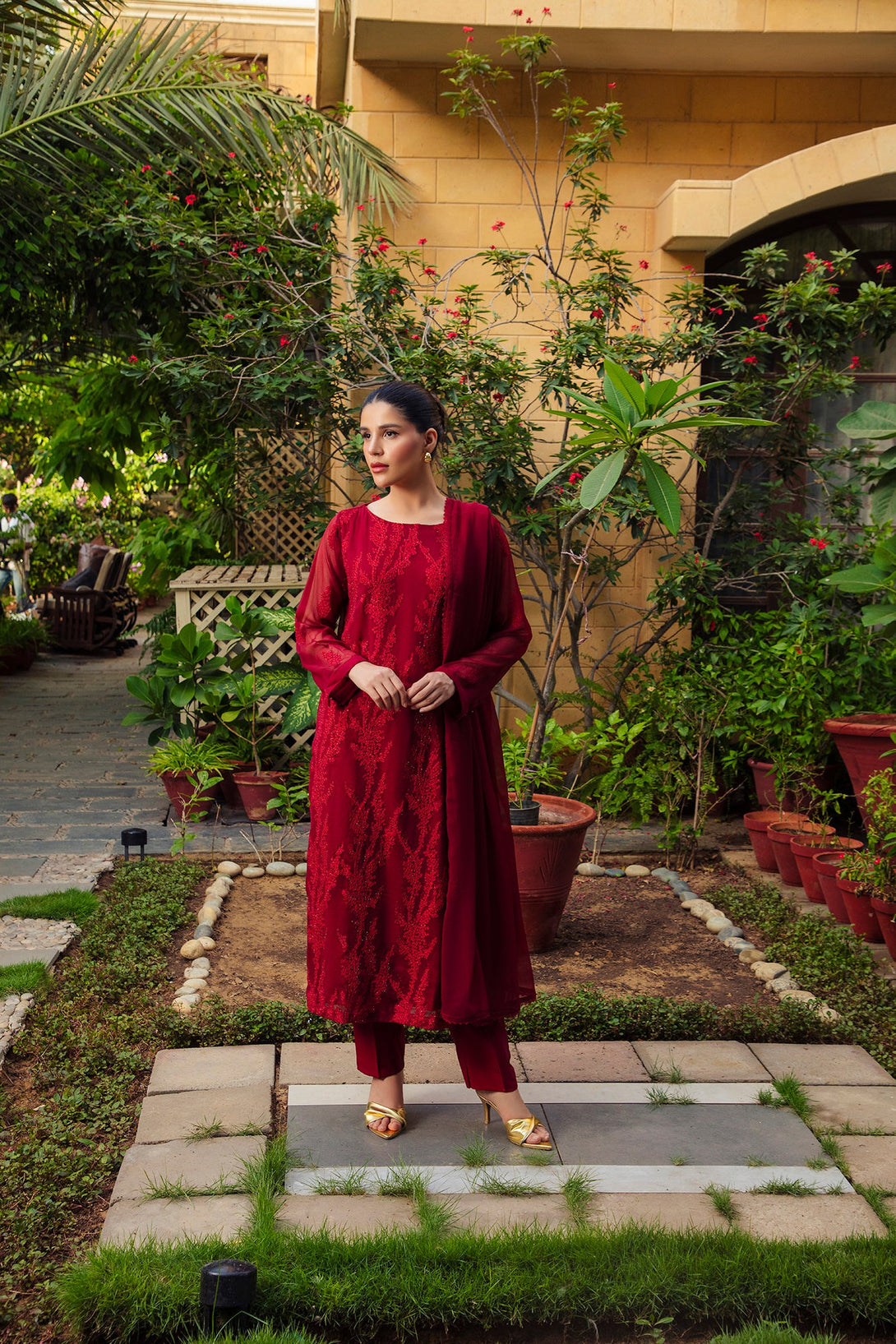 3-Piece Stitched Timeless Maroon Embroidered Sheep