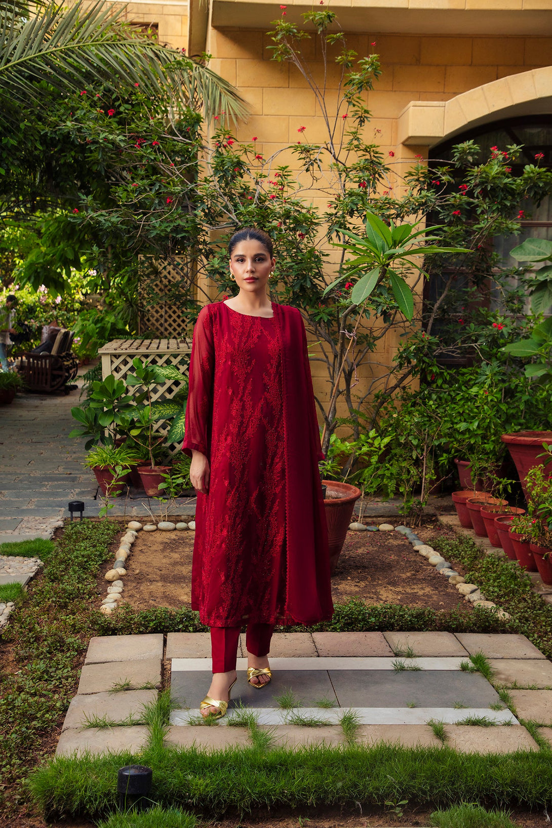 3-Piece Stitched Timeless Maroon Embroidered Sheep