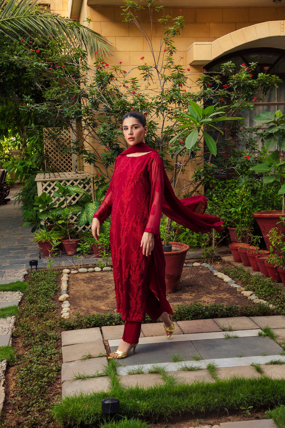 3-Piece Stitched Timeless Maroon Embroidered Sheep