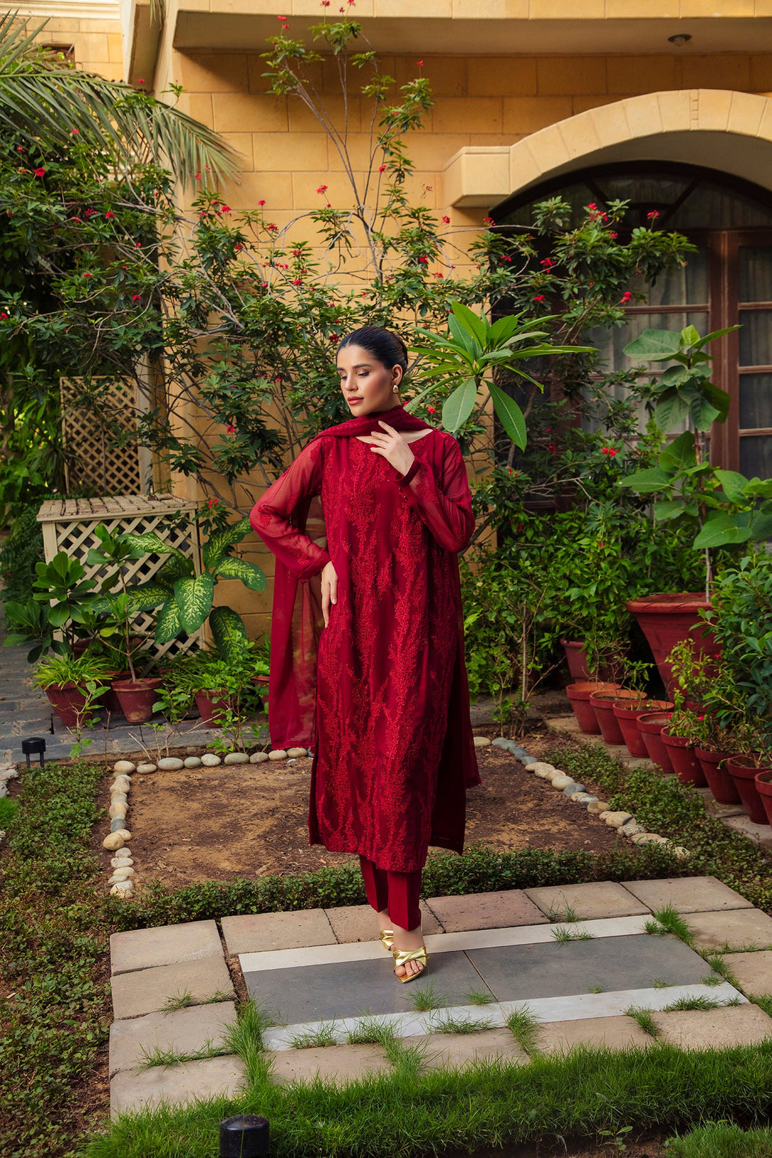 3-Piece Stitched Timeless Maroon Embroidered Sheep