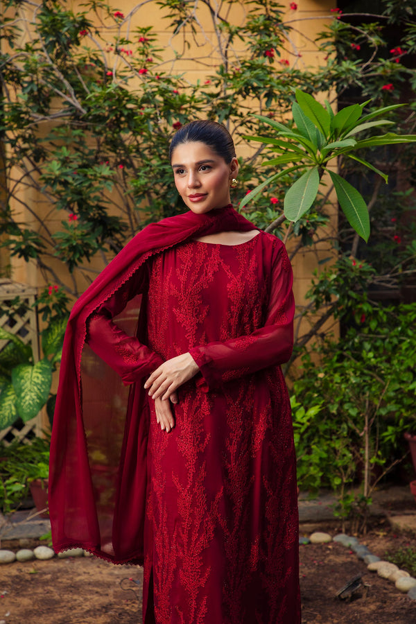 3-Piece Stitched Timeless Maroon Embroidered Sheep