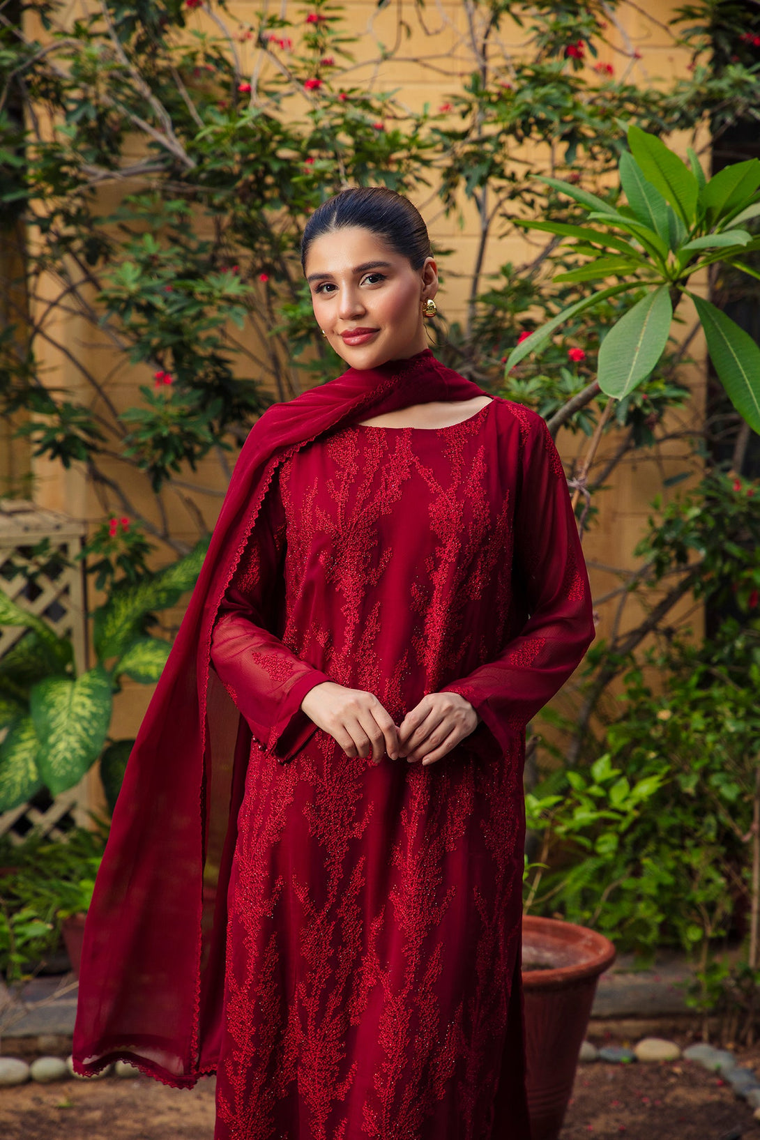 3-Piece Stitched Timeless Maroon Embroidered Sheep