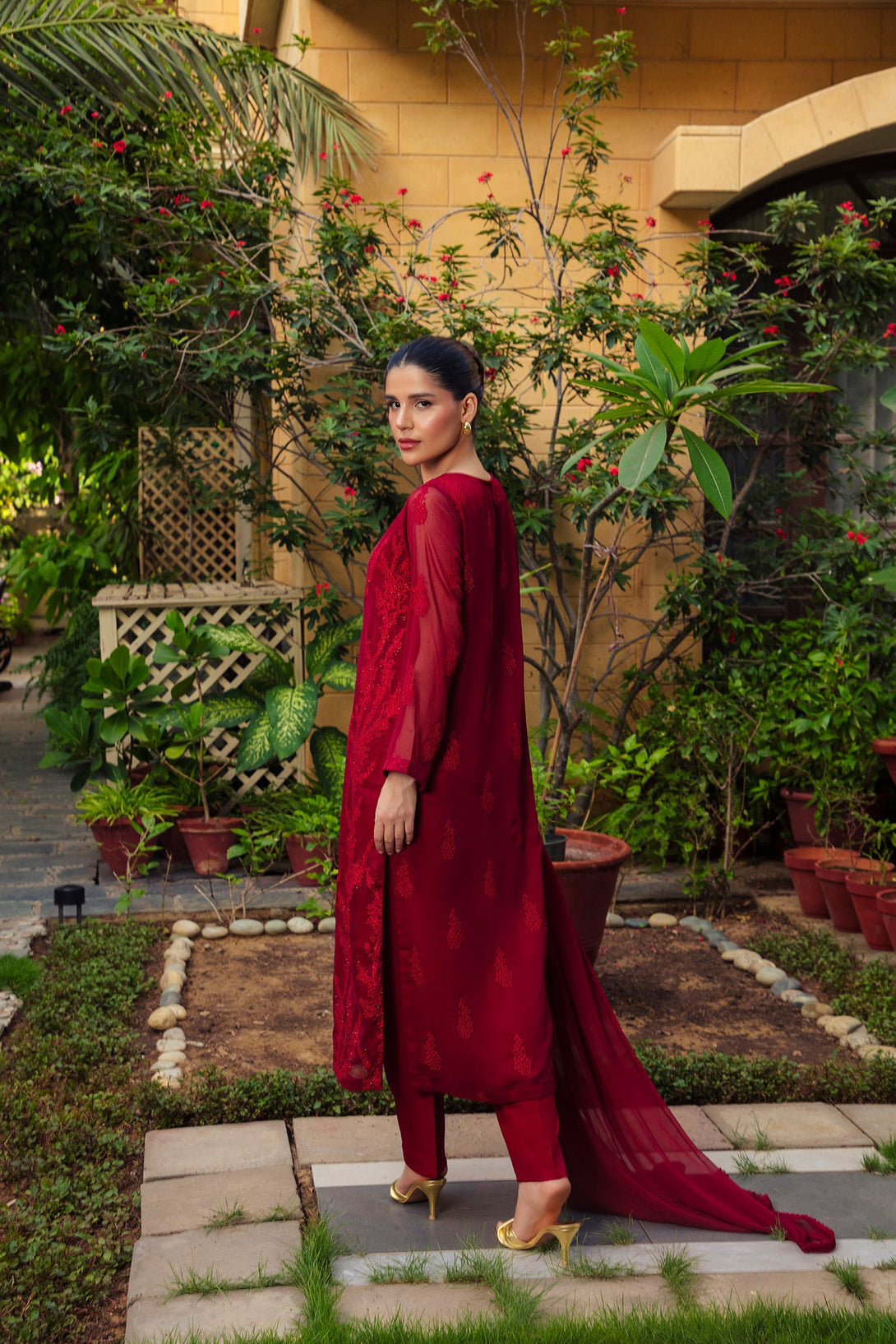 3-Piece Stitched Timeless Maroon Embroidered Sheep