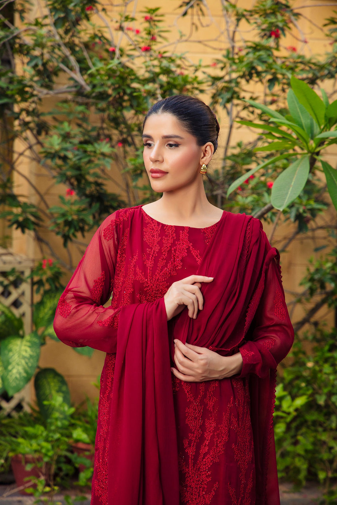 3-Piece Stitched Timeless Maroon Embroidered Sheep