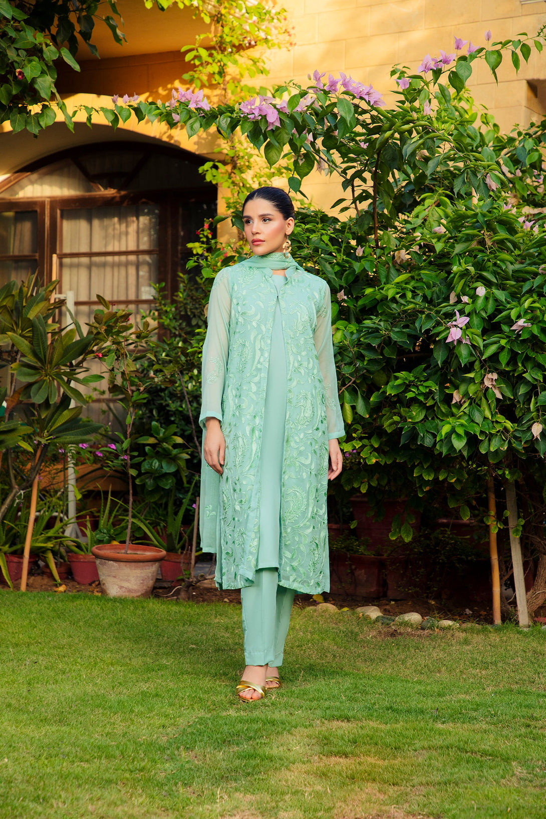 3-Piece Stitched Timeless Ash Green Embroidered Sheep