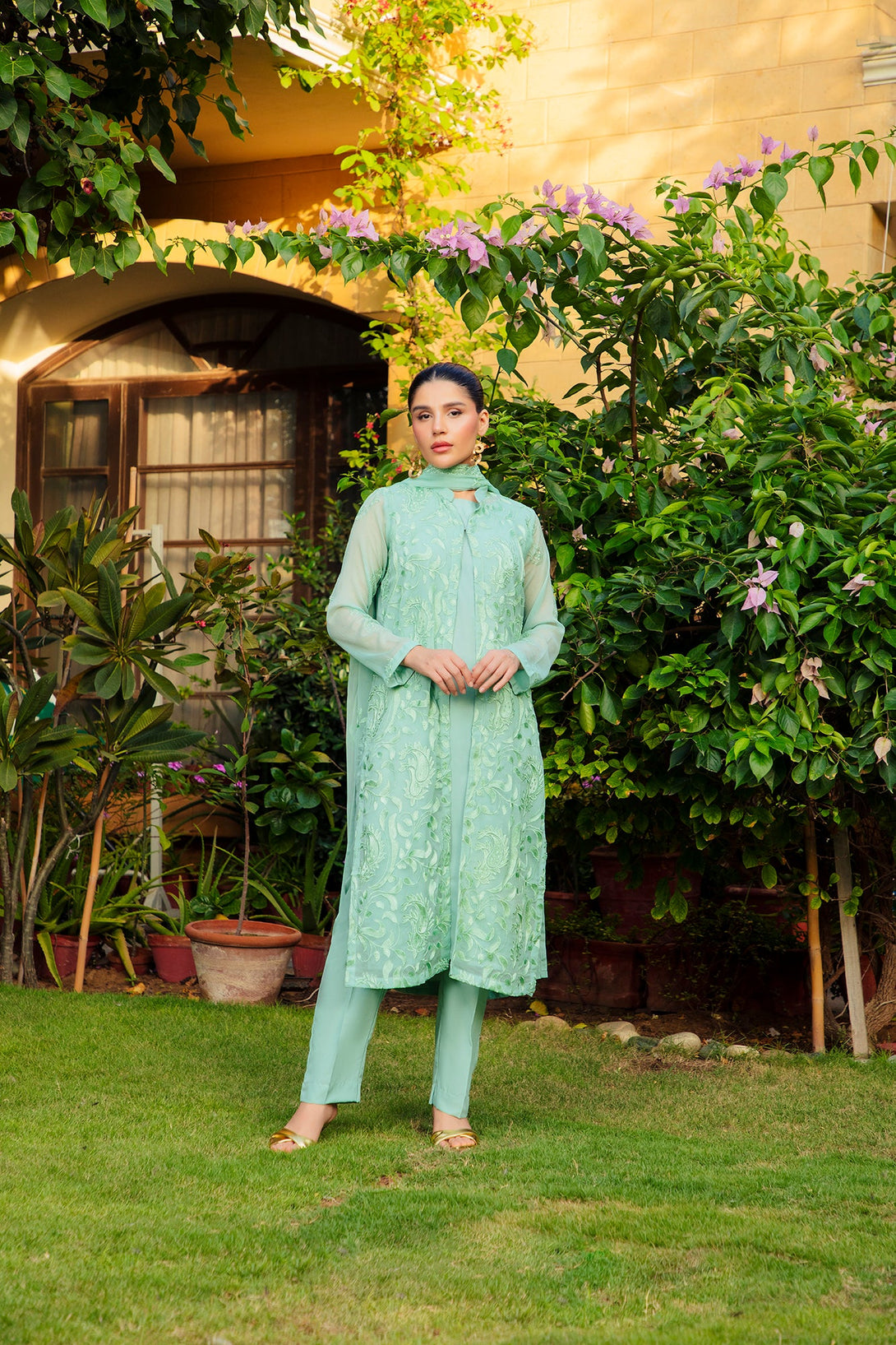 3-Piece Stitched Timeless Ash Green Embroidered Sheep