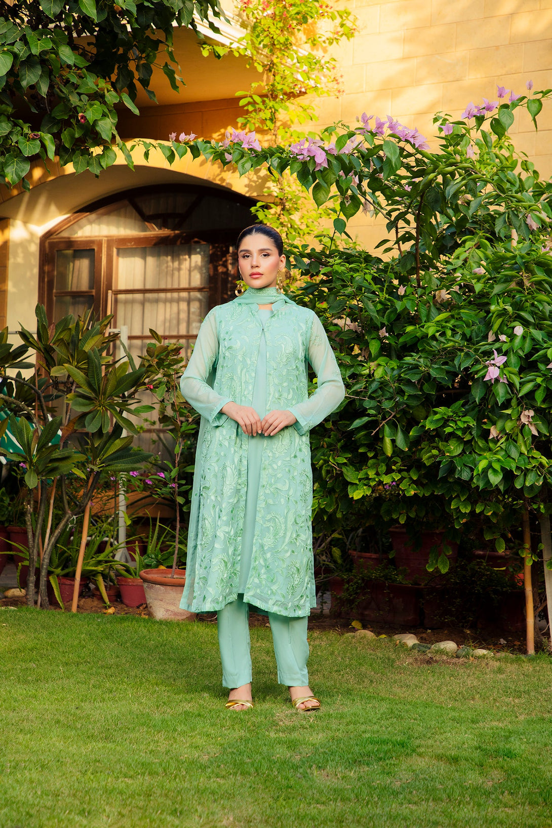 3-Piece Stitched Timeless Ash Green Embroidered Sheep
