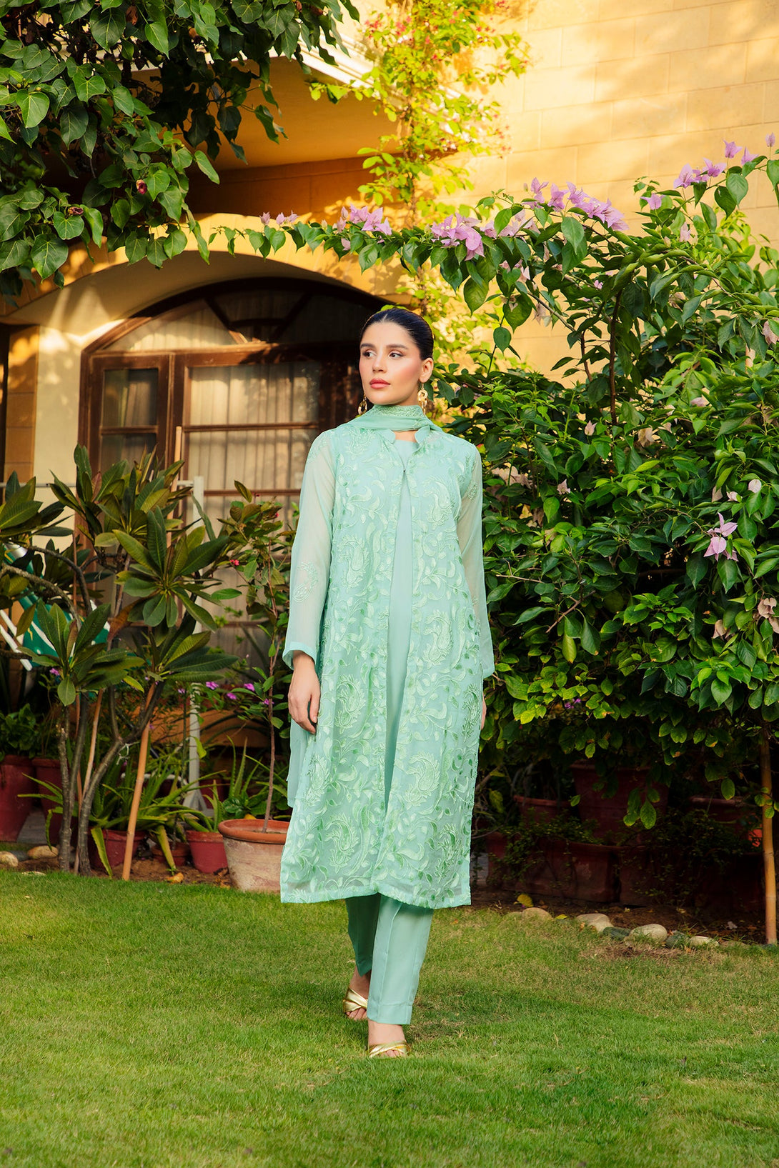 3-Piece Stitched Timeless Ash Green Embroidered Sheep