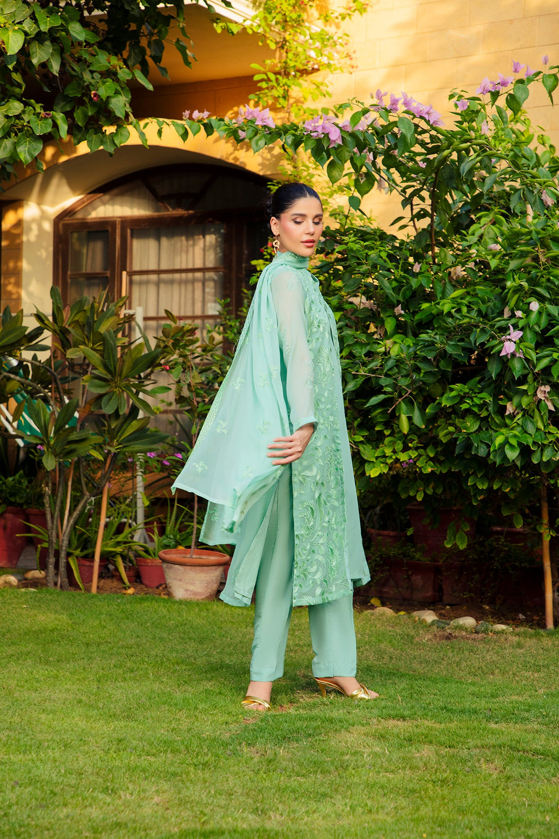 3-Piece Stitched Timeless Ash Green Embroidered Sheep