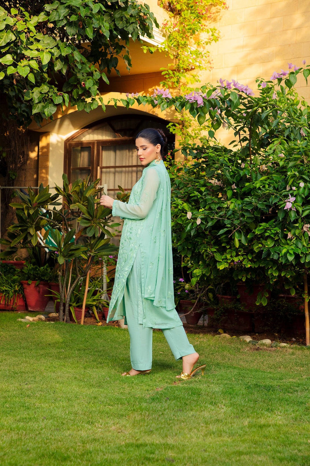 3-Piece Stitched Timeless Ash Green Embroidered Sheep