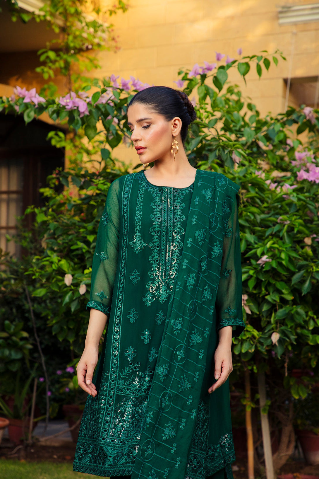 3-Piece Stitched Timeless Kai Green  Embroidered Sheep