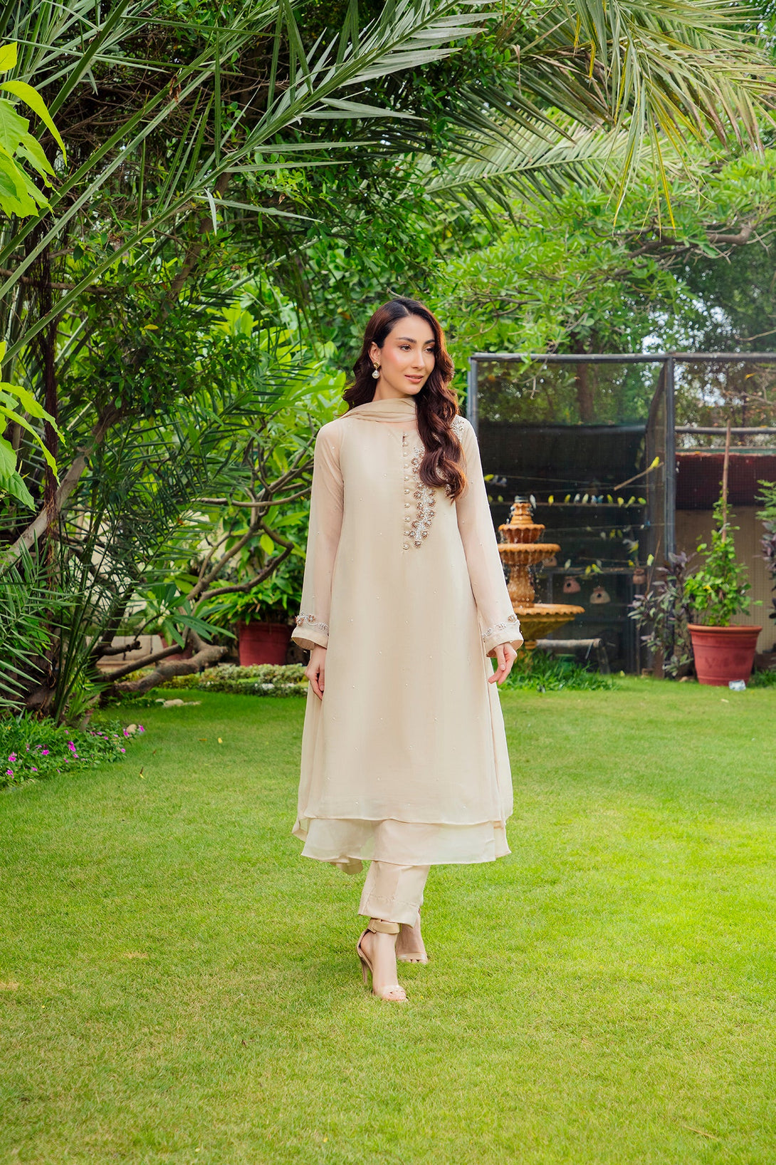 3-Piece Stitched Timeless Fawn Embroidered Sheep