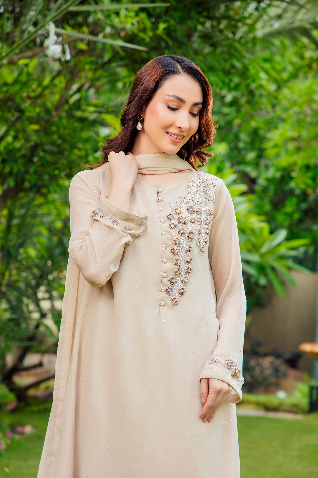 3-Piece Stitched Timeless Fawn Embroidered Sheep