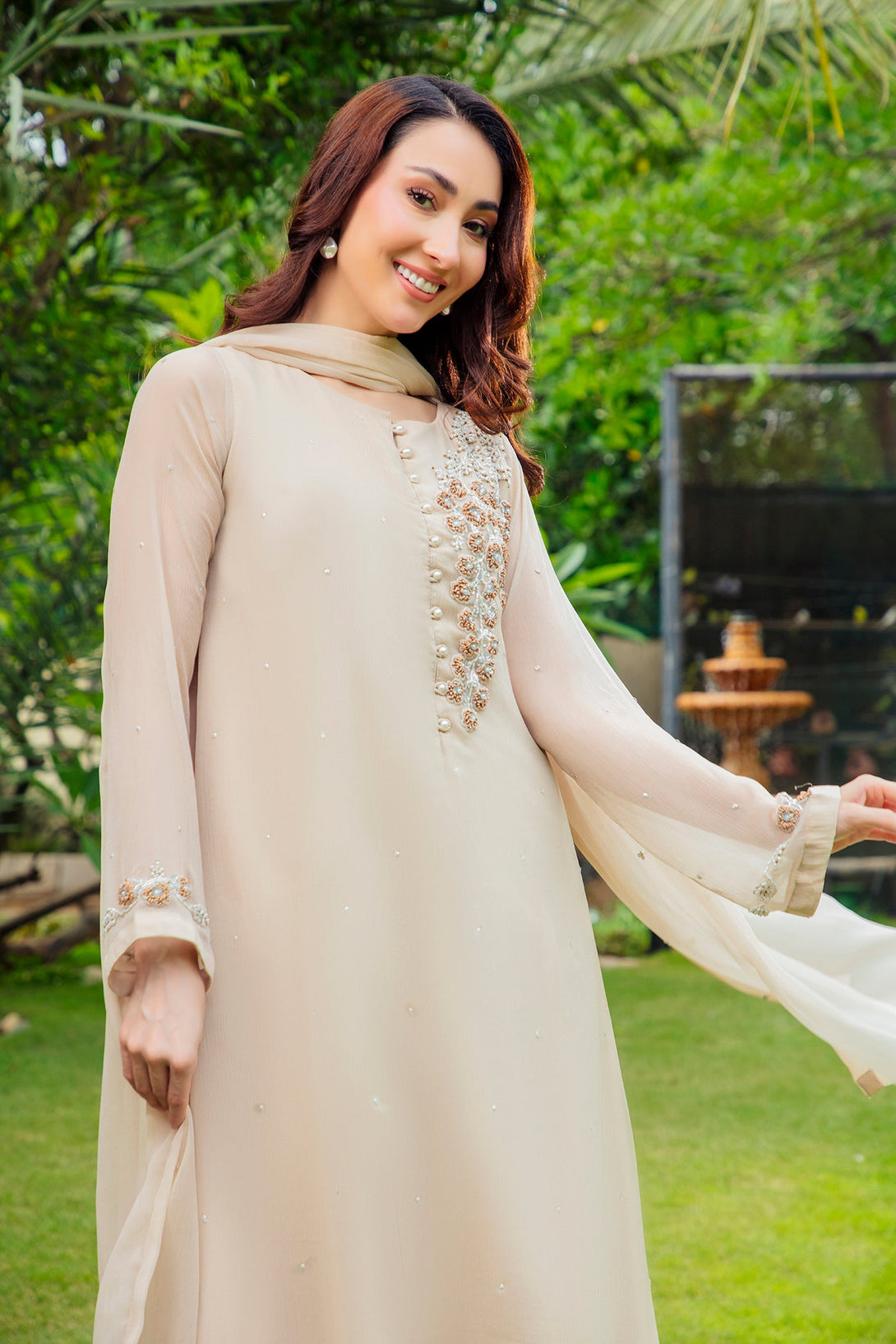 3-Piece Stitched Timeless Fawn Embroidered Sheep