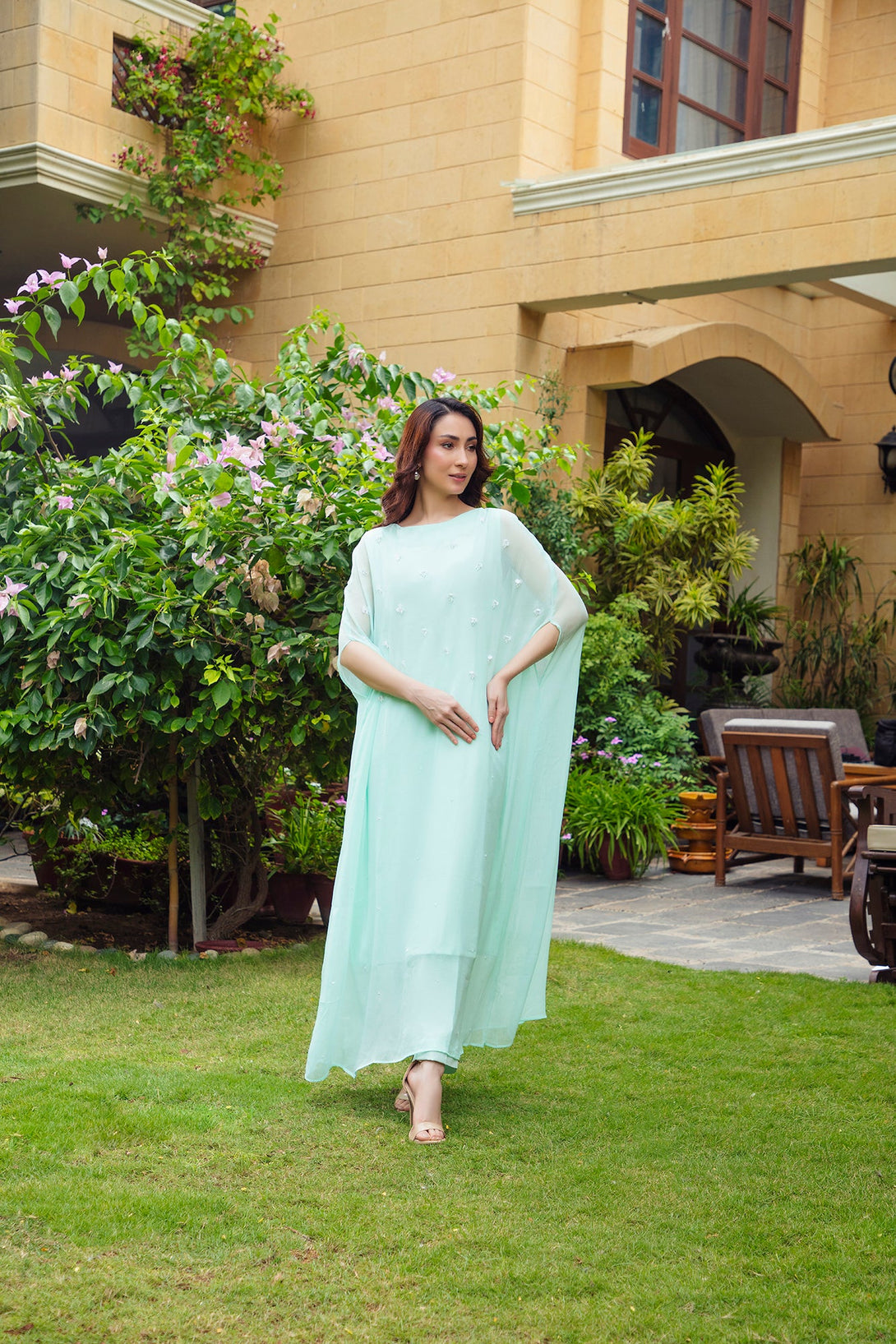 2-Piece Stitched Timeless Aqua Blue Hand Embroidered Sheep