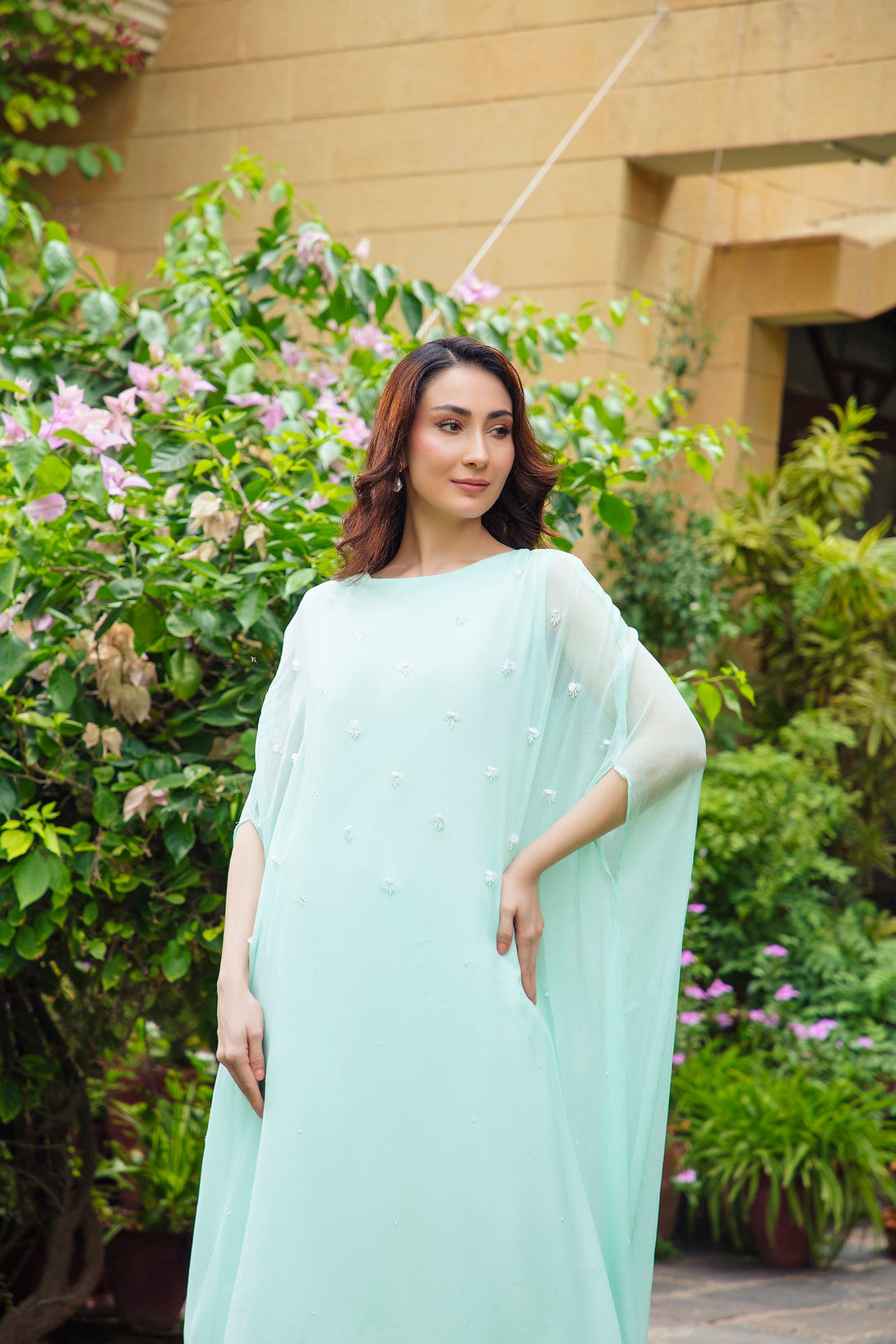 2-Piece Stitched Timeless Aqua Blue Hand Embroidered Sheep