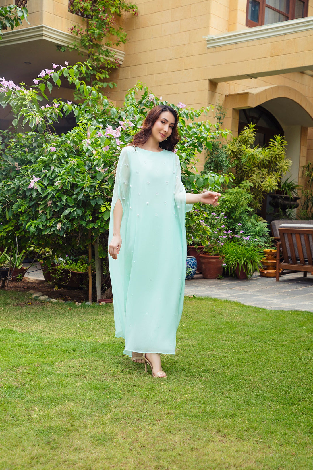 2-Piece Stitched Timeless Aqua Blue Hand Embroidered Sheep
