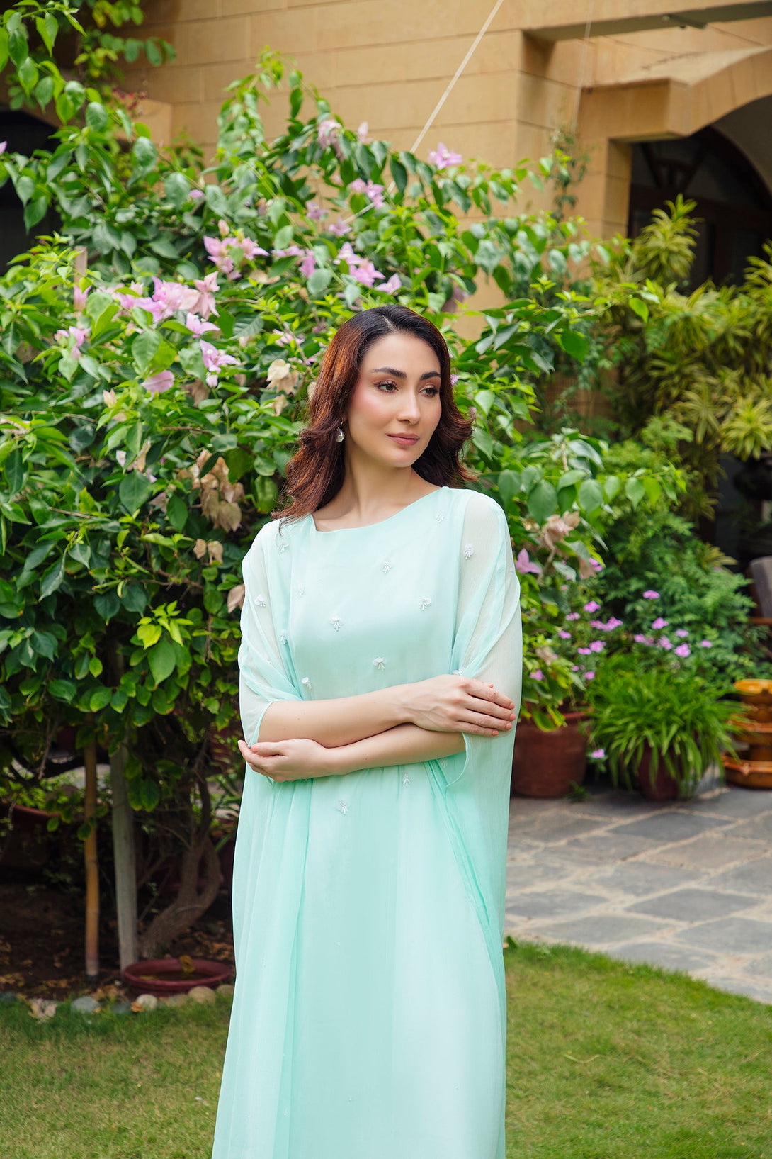 2-Piece Stitched Timeless Aqua Blue Hand Embroidered Sheep