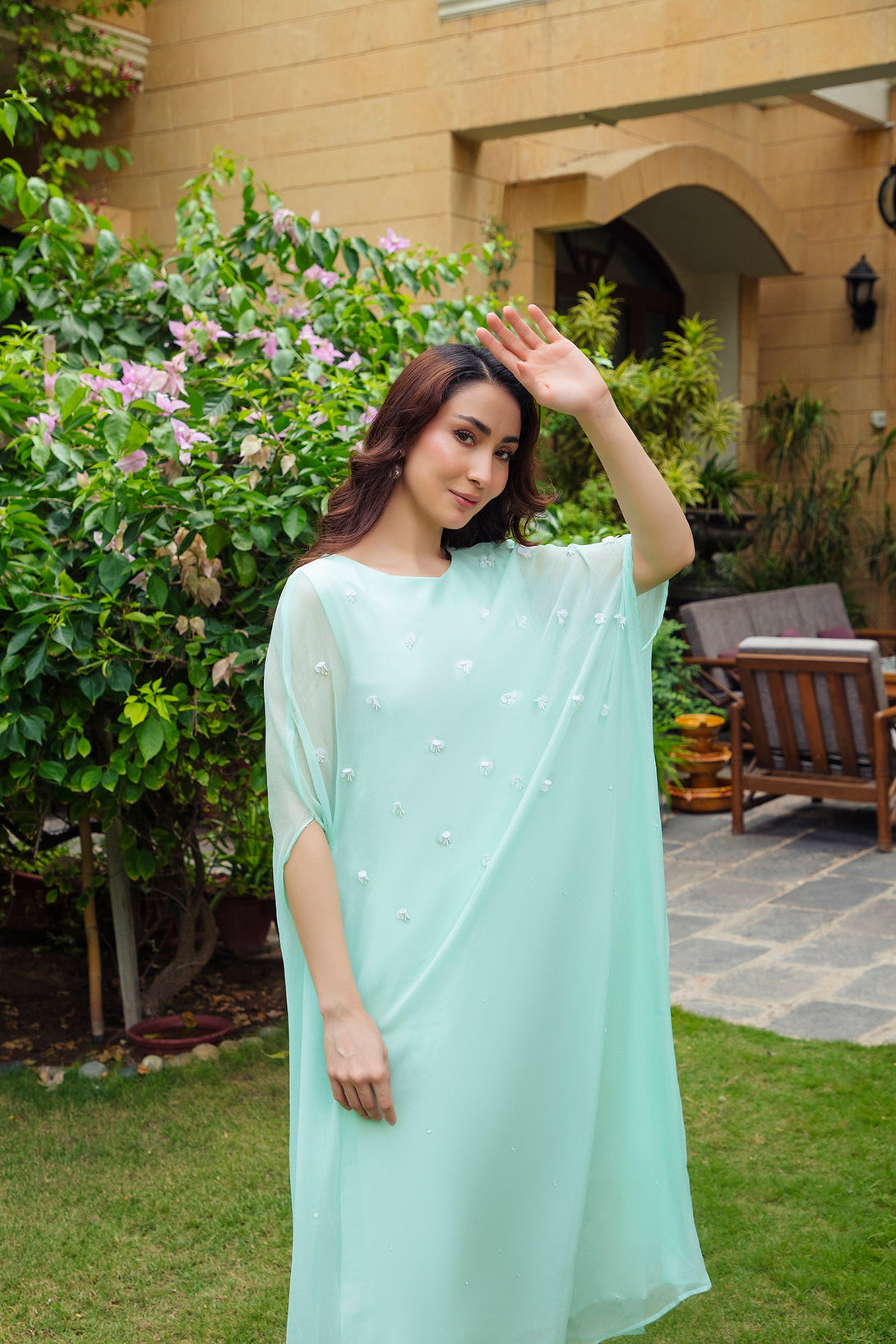 2-Piece Stitched Timeless Aqua Blue Hand Embroidered Sheep