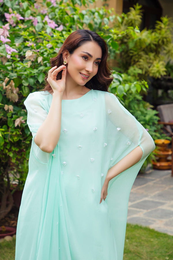 2-Piece Stitched Timeless Aqua Blue Hand Embroidered Sheep
