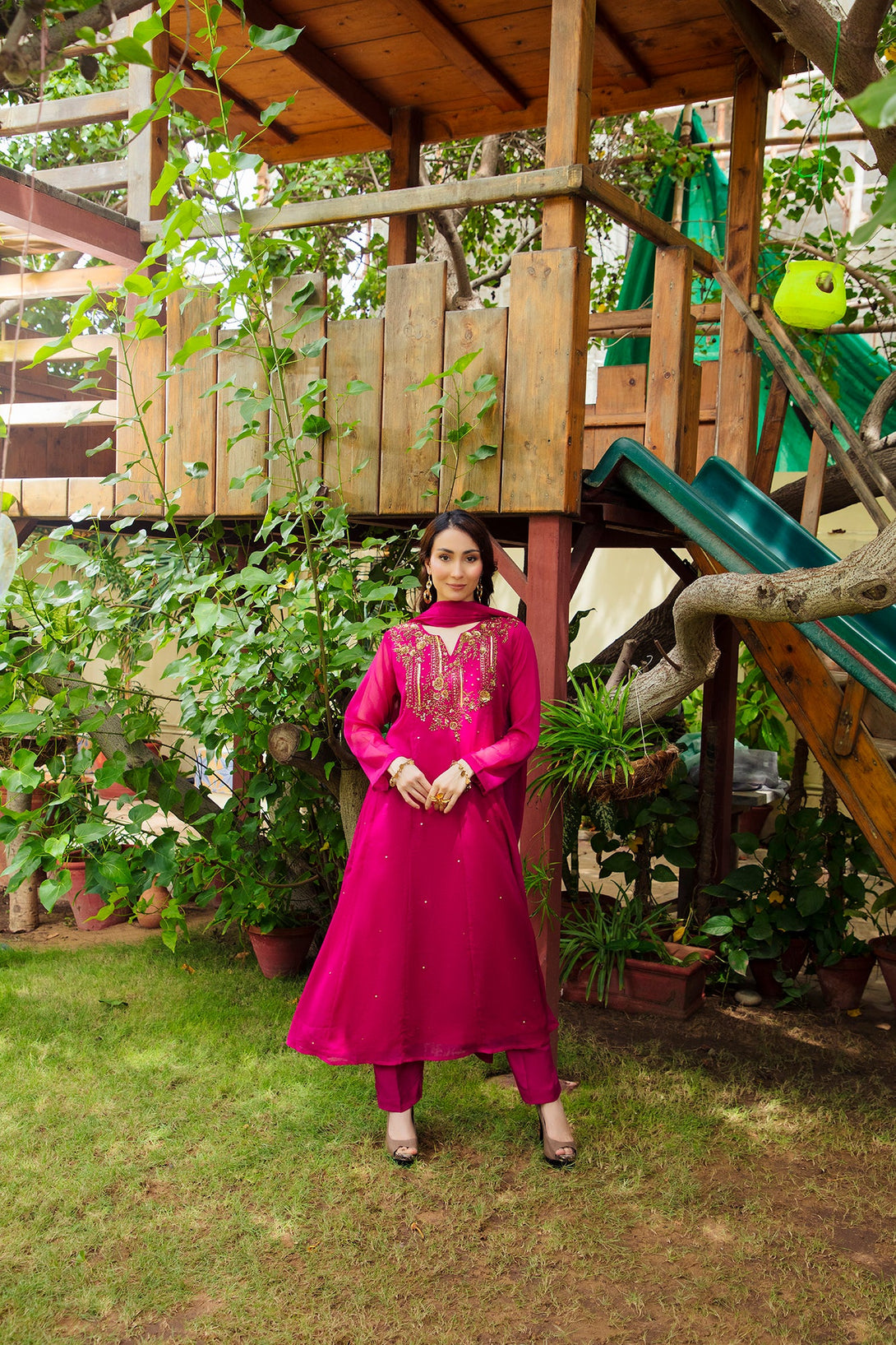 3-Piece Stitched Timeless Fushia Embroidered Sheep