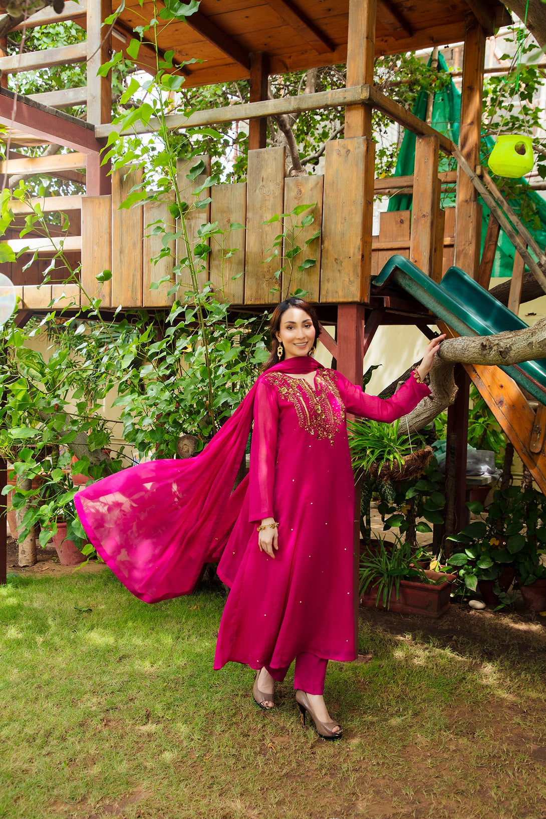 3-Piece Stitched Timeless Fushia Embroidered Sheep