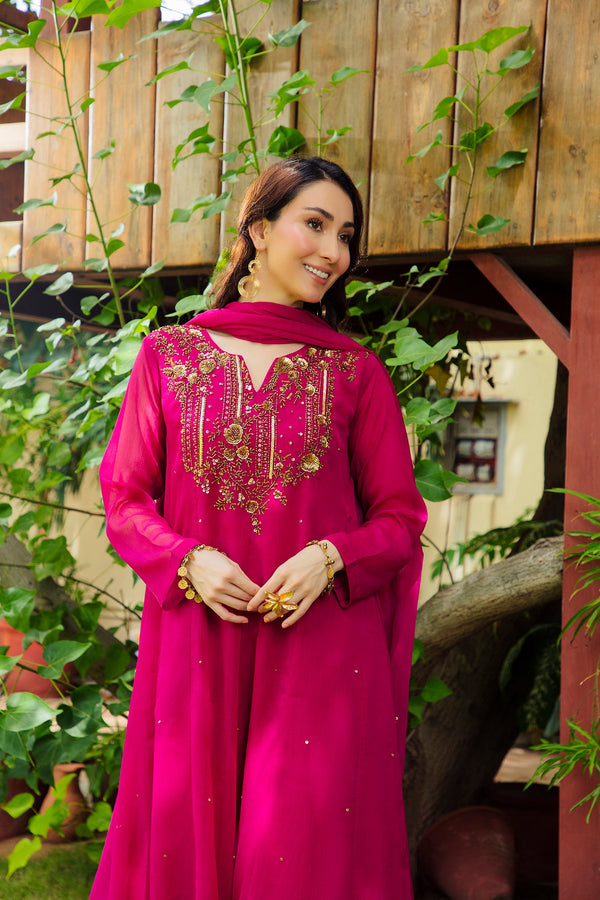 3-Piece Stitched Timeless Fushia Embroidered Sheep