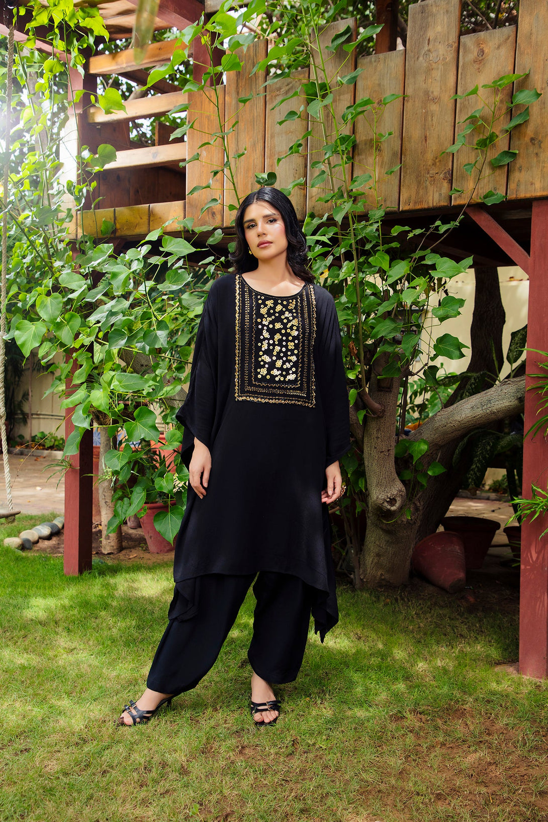 2-Piece Stitched Traditional Black Hand-Embroidered Sheep