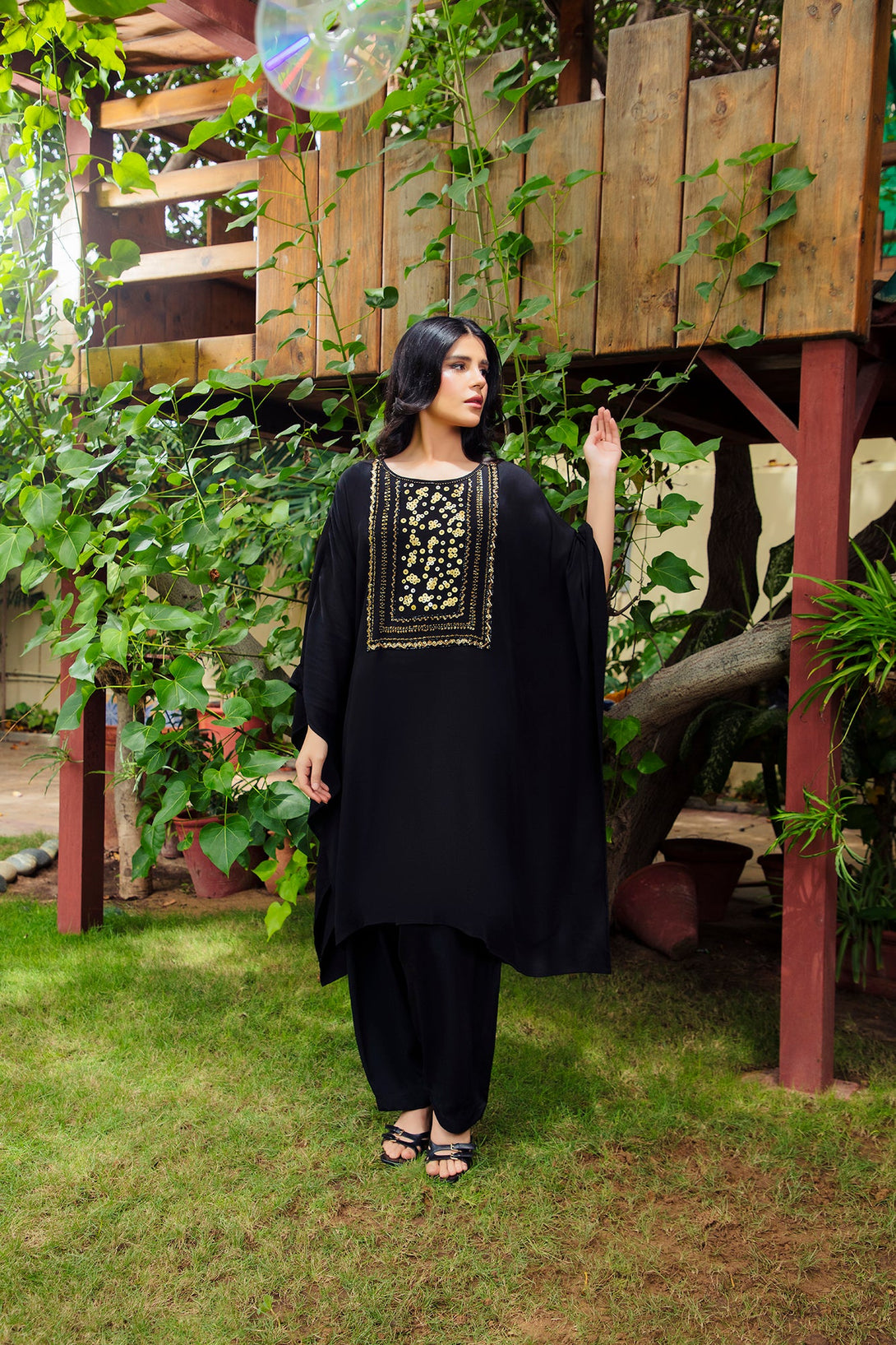 2-Piece Stitched Traditional Black Hand-Embroidered Sheep