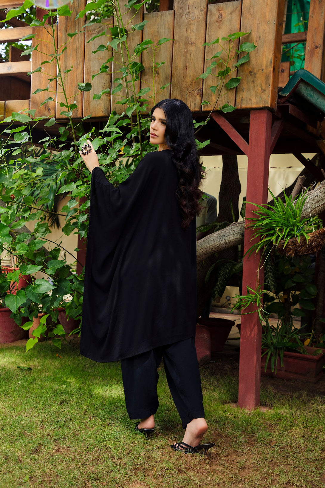 2-Piece Stitched Traditional Black Hand-Embroidered Sheep