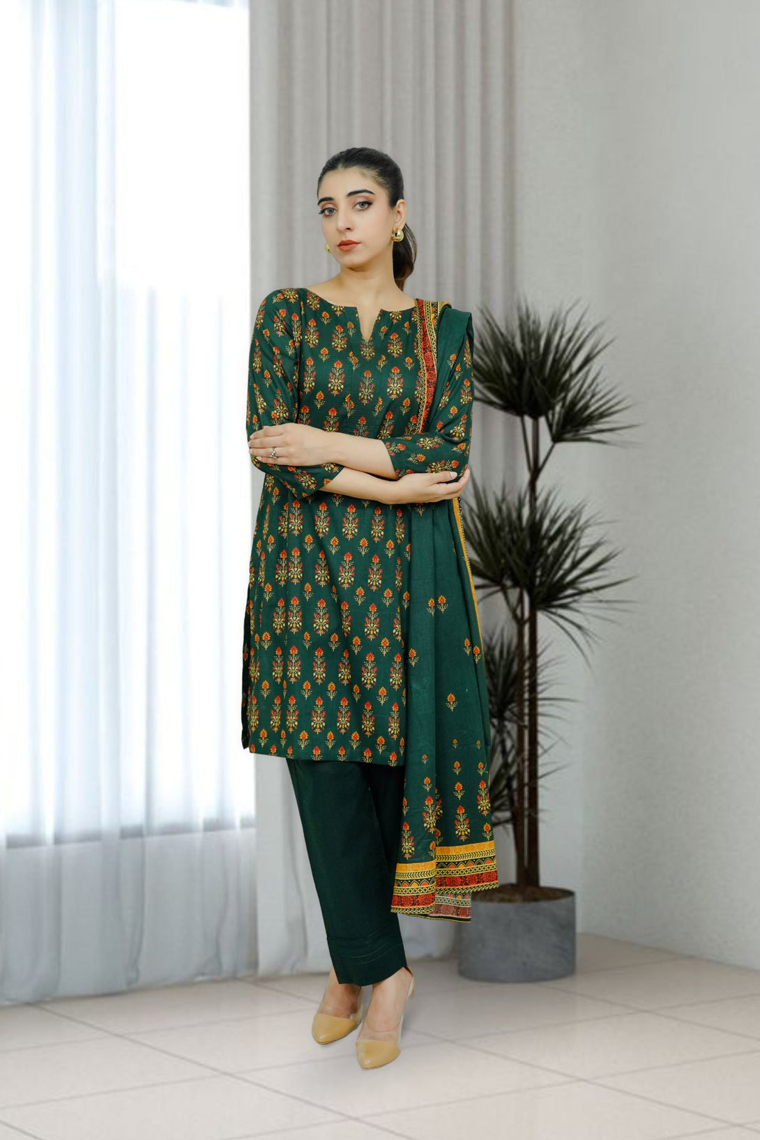 3-piece stitched Kai Green Printed Sheep