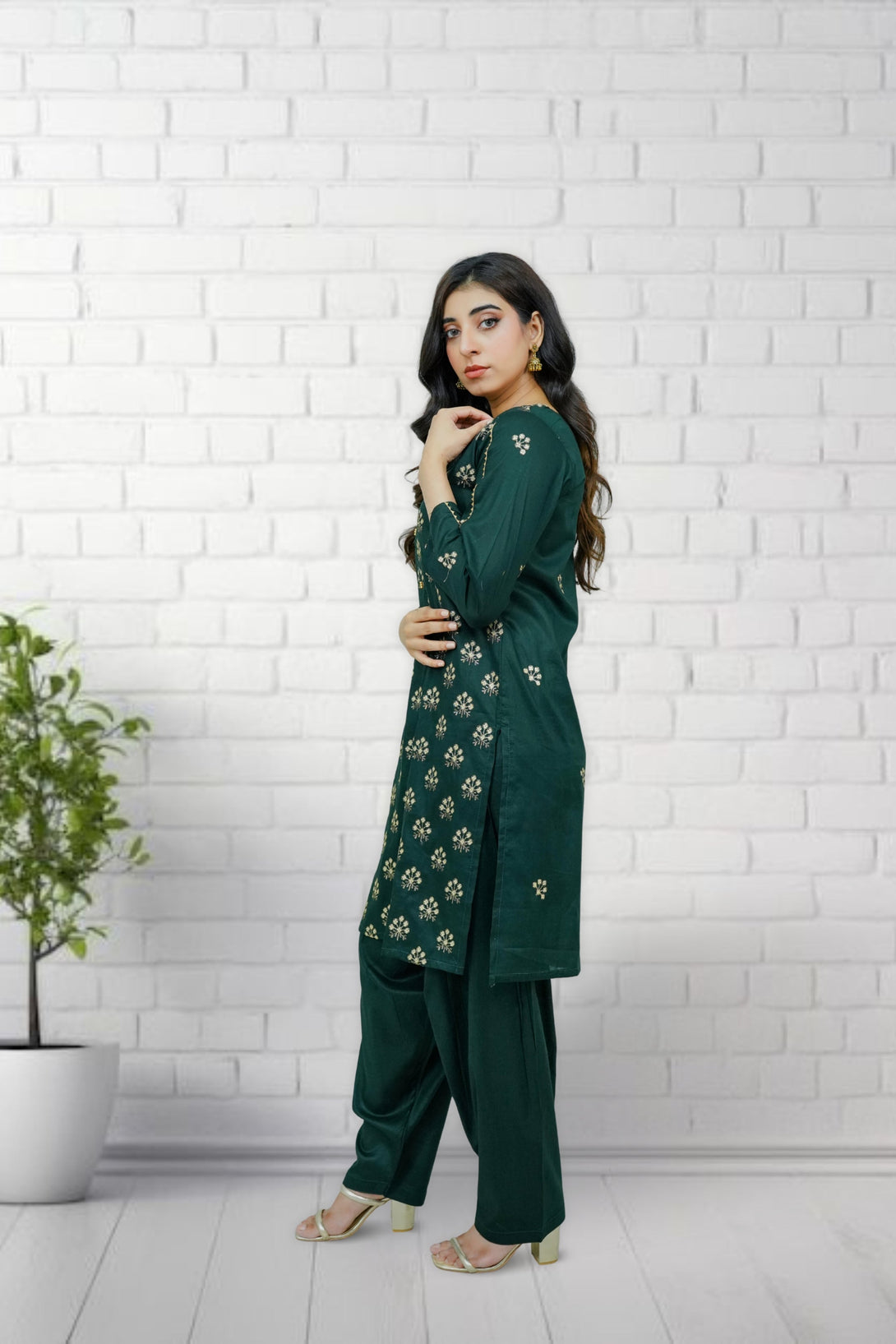2-piece stitched Kai Green Embroidered Sheep